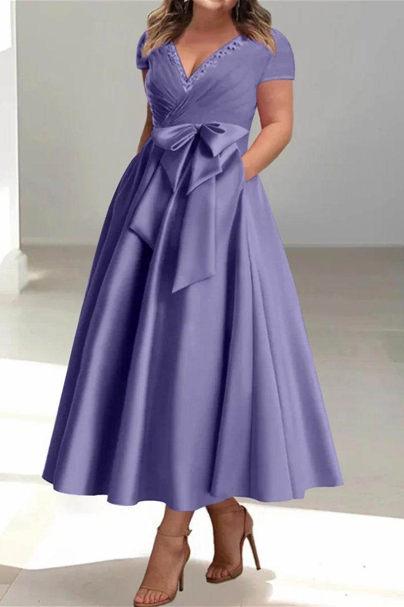 A Line V-Neck Mother of the Bride Dresses with Pockets CM0350