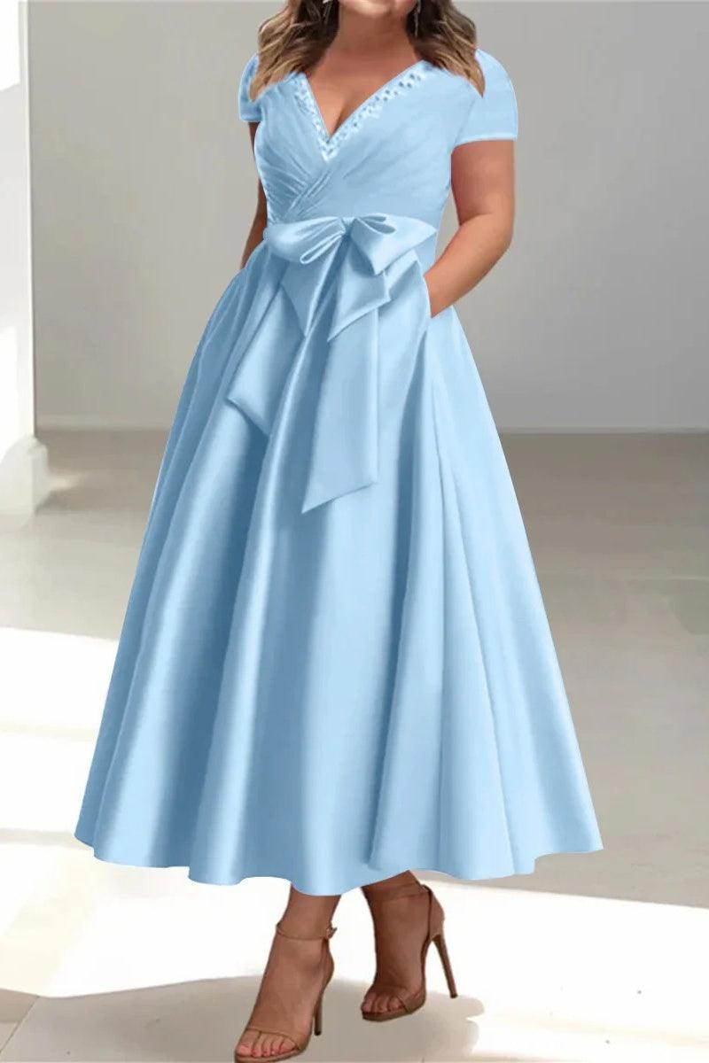 A Line V-Neck Mother of the Bride Dresses with Pockets CM0350