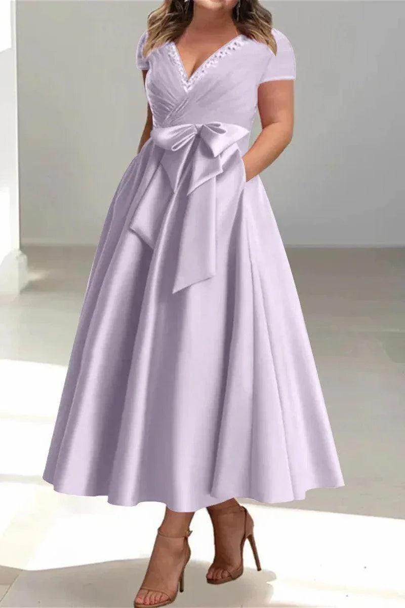 A Line V-Neck Mother of the Bride Dresses with Pockets CM0350