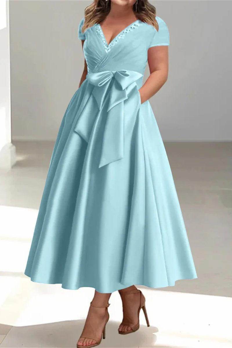 A Line V-Neck Mother of the Bride Dresses with Pockets CM0350
