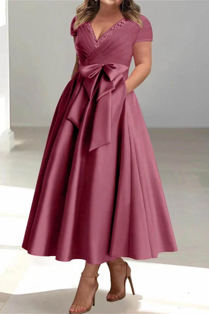 A Line V-Neck Mother of the Bride Dresses with Pockets CM0350