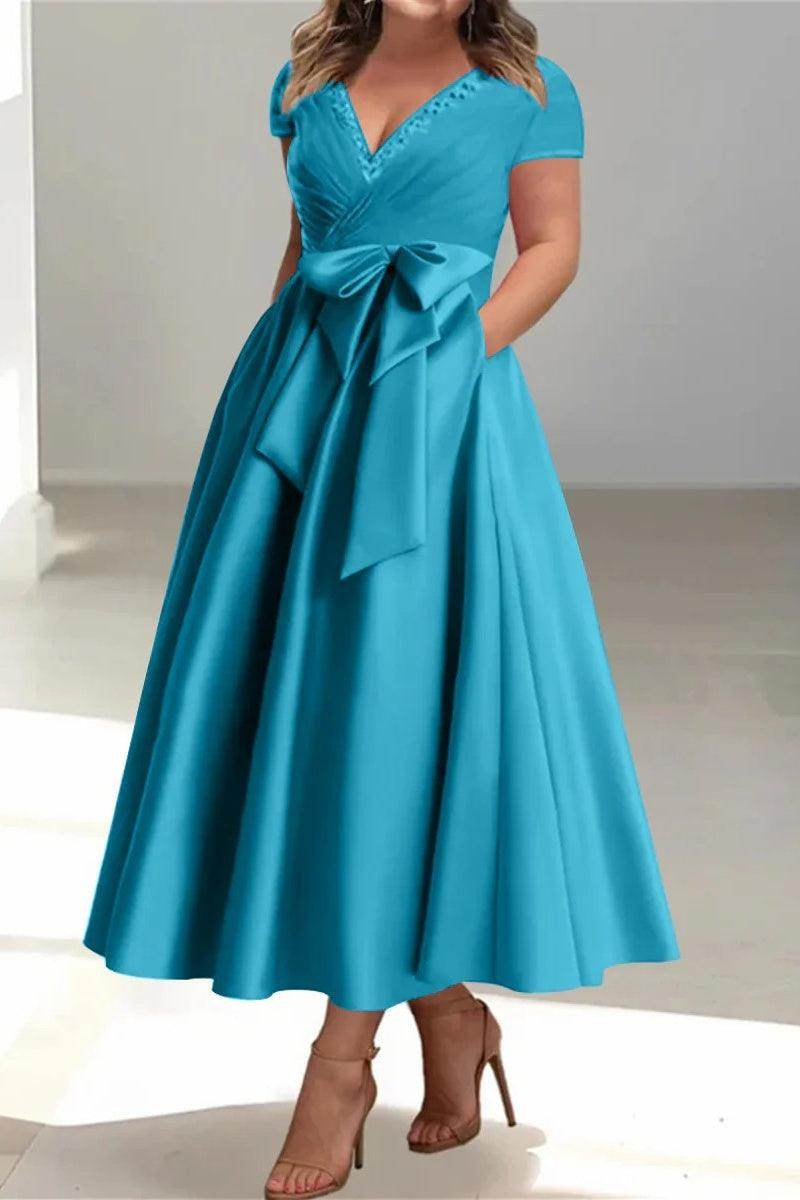 A Line V-Neck Mother of the Bride Dresses with Pockets CM0350