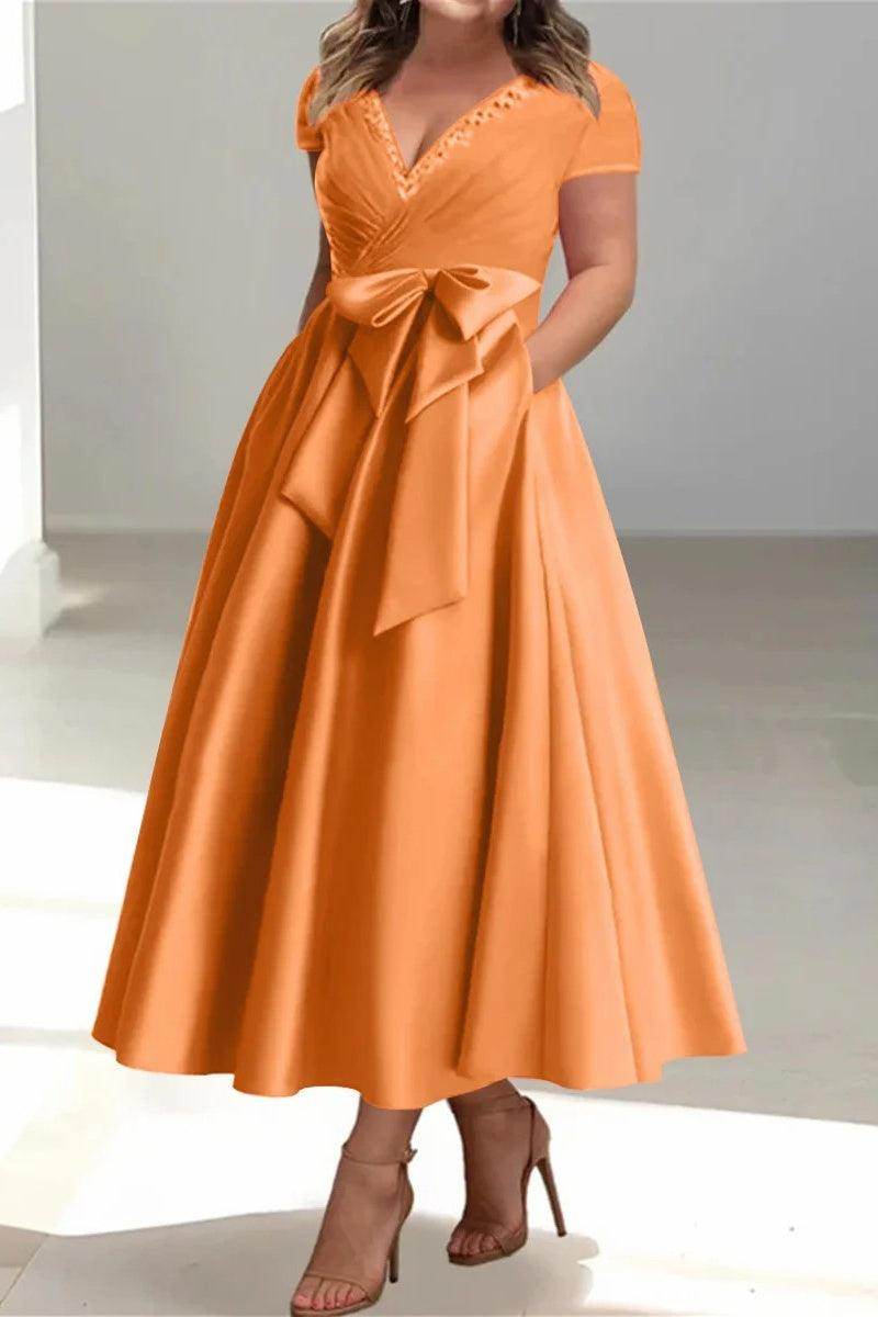 A Line V-Neck Mother of the Bride Dresses with Pockets CM0350