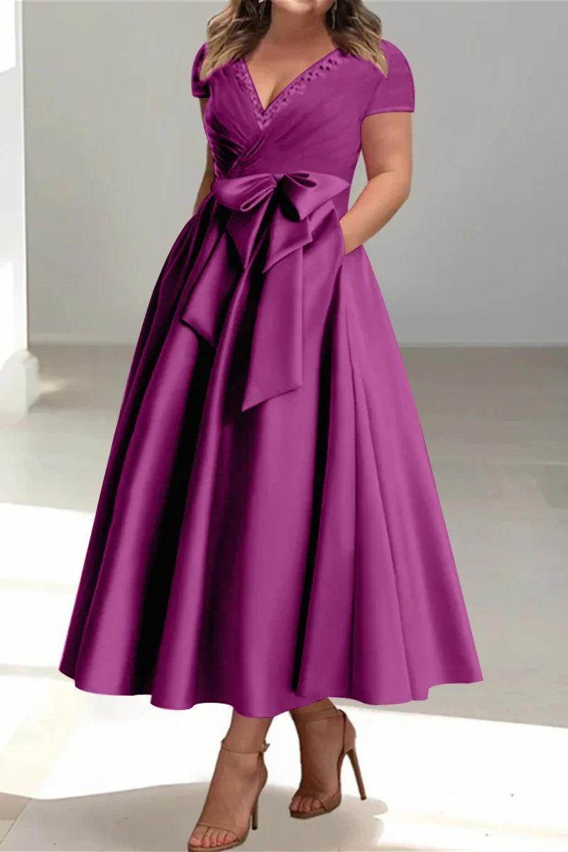 A Line V-Neck Mother of the Bride Dresses with Pockets CM0350