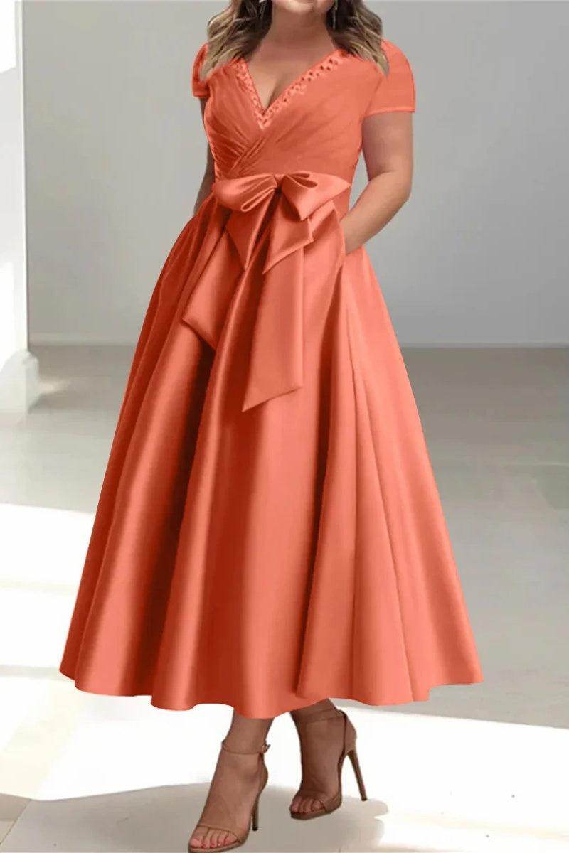 A Line V-Neck Mother of the Bride Dresses with Pockets CM0350