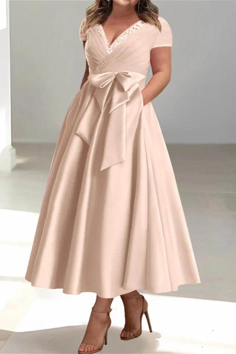 A Line V-Neck Mother of the Bride Dresses with Pockets CM0350
