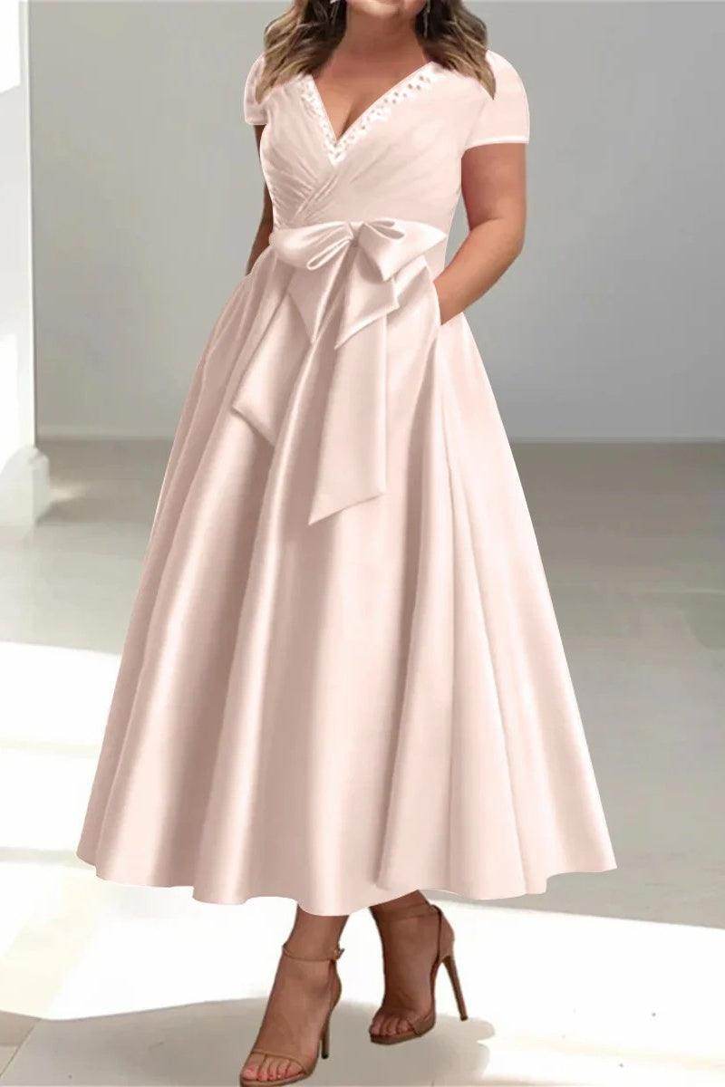 A Line V-Neck Mother of the Bride Dresses with Pockets CM0350