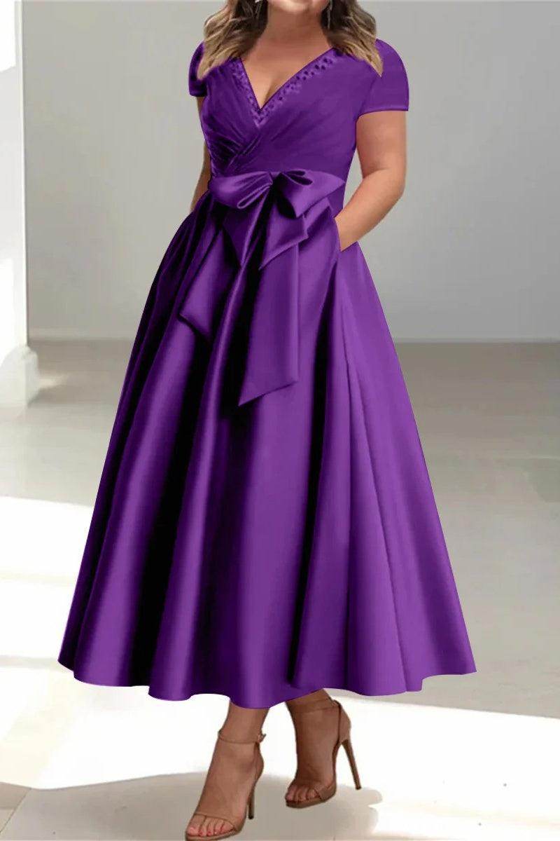 A Line V-Neck Mother of the Bride Dresses with Pockets CM0350