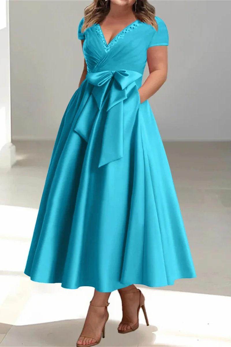 A Line V-Neck Mother of the Bride Dresses with Pockets CM0350