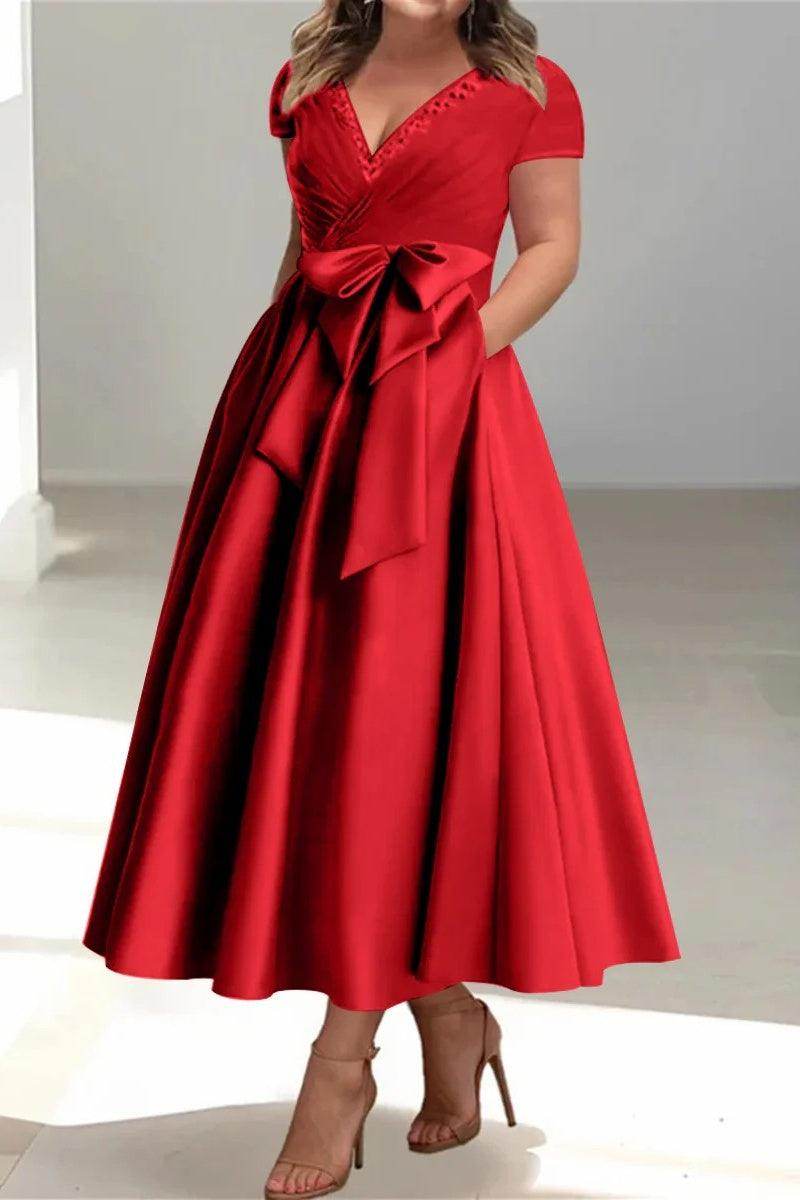 A Line V-Neck Mother of the Bride Dresses with Pockets CM0350