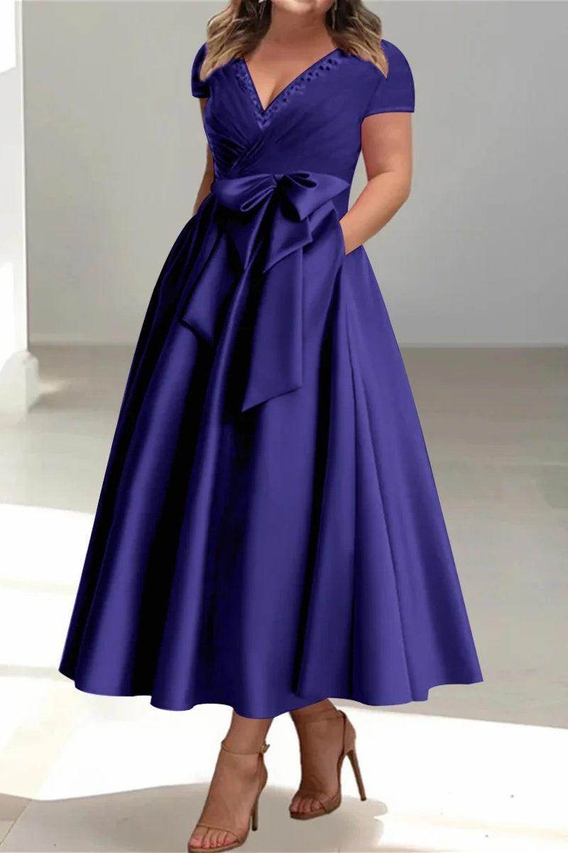 A Line V-Neck Mother of the Bride Dresses with Pockets CM0350