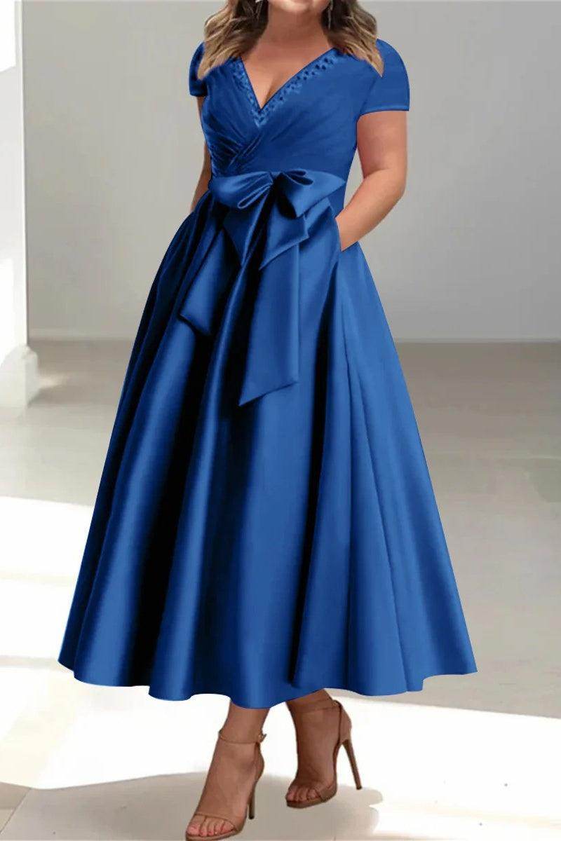 A Line V-Neck Mother of the Bride Dresses with Pockets CM0350
