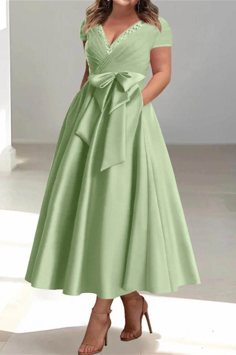 A Line V-Neck Mother of the Bride Dresses with Pockets CM0350