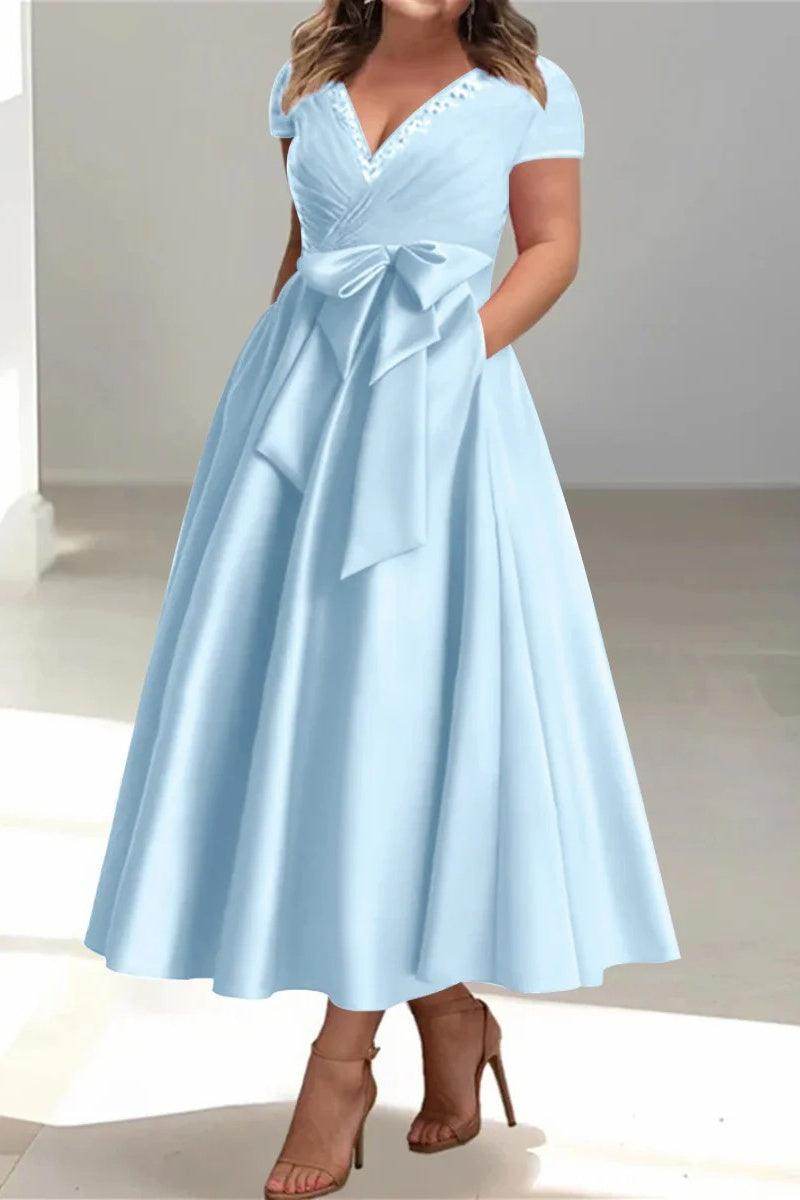 A Line V-Neck Mother of the Bride Dresses with Pockets CM0350