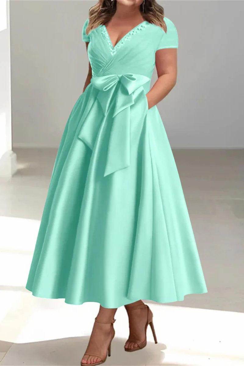 A Line V-Neck Mother of the Bride Dresses with Pockets CM0350