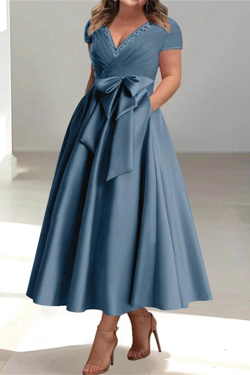 A Line V-Neck Mother of the Bride Dresses with Pockets CM0350