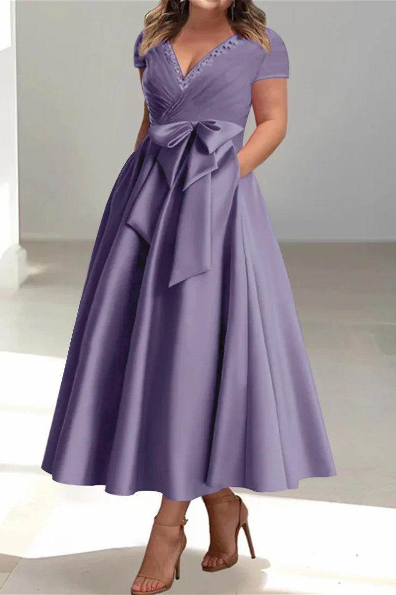A Line V-Neck Mother of the Bride Dresses with Pockets CM0350