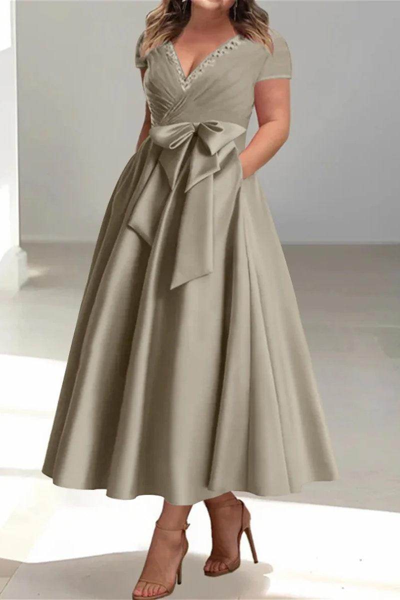 A Line V-Neck Mother of the Bride Dresses with Pockets CM0350