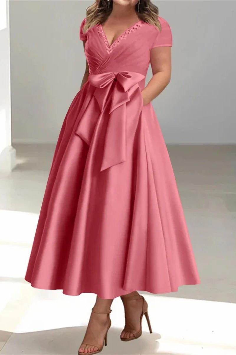 A Line V-Neck Mother of the Bride Dresses with Pockets CM0350