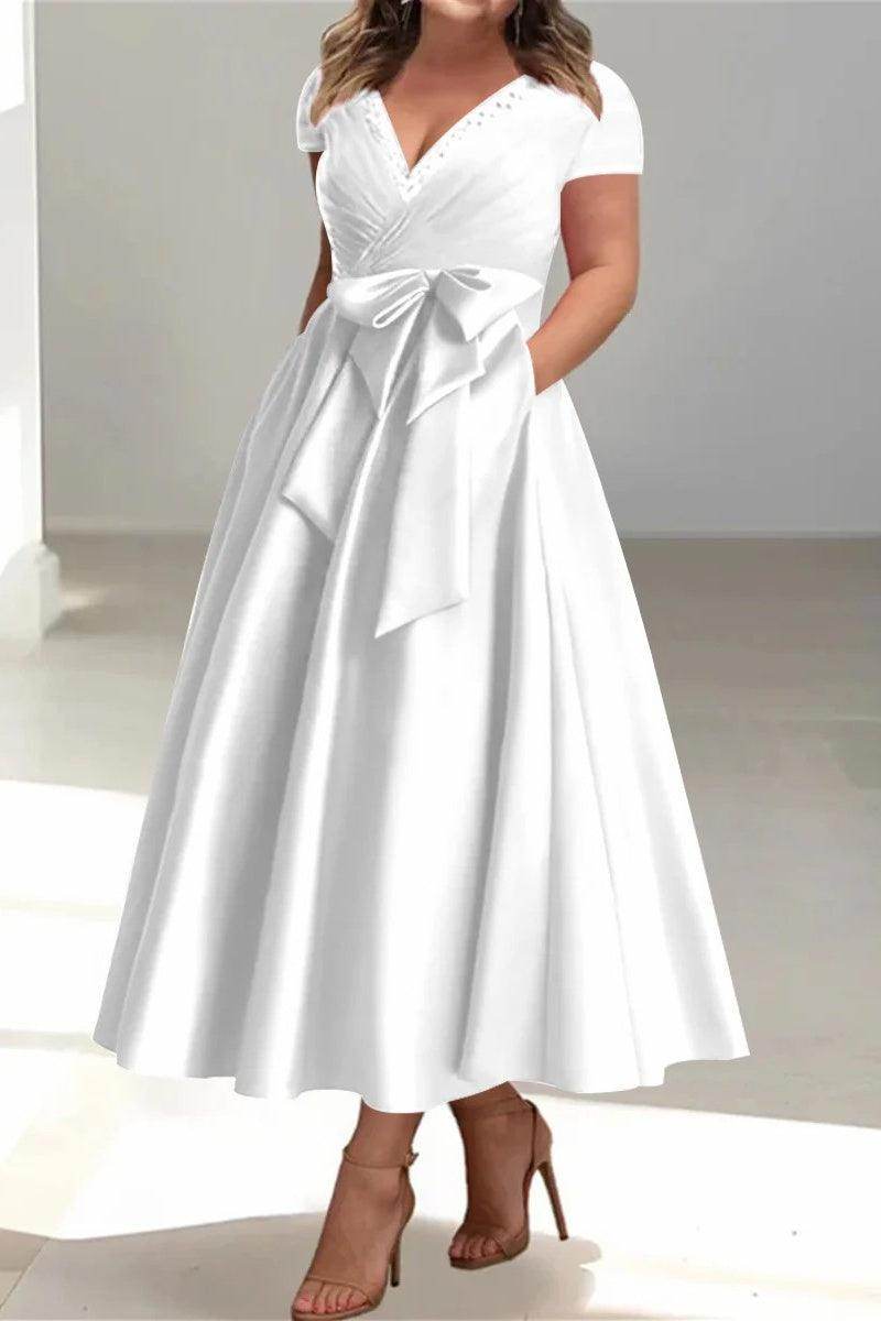 A Line V-Neck Mother of the Bride Dresses with Pockets CM0350