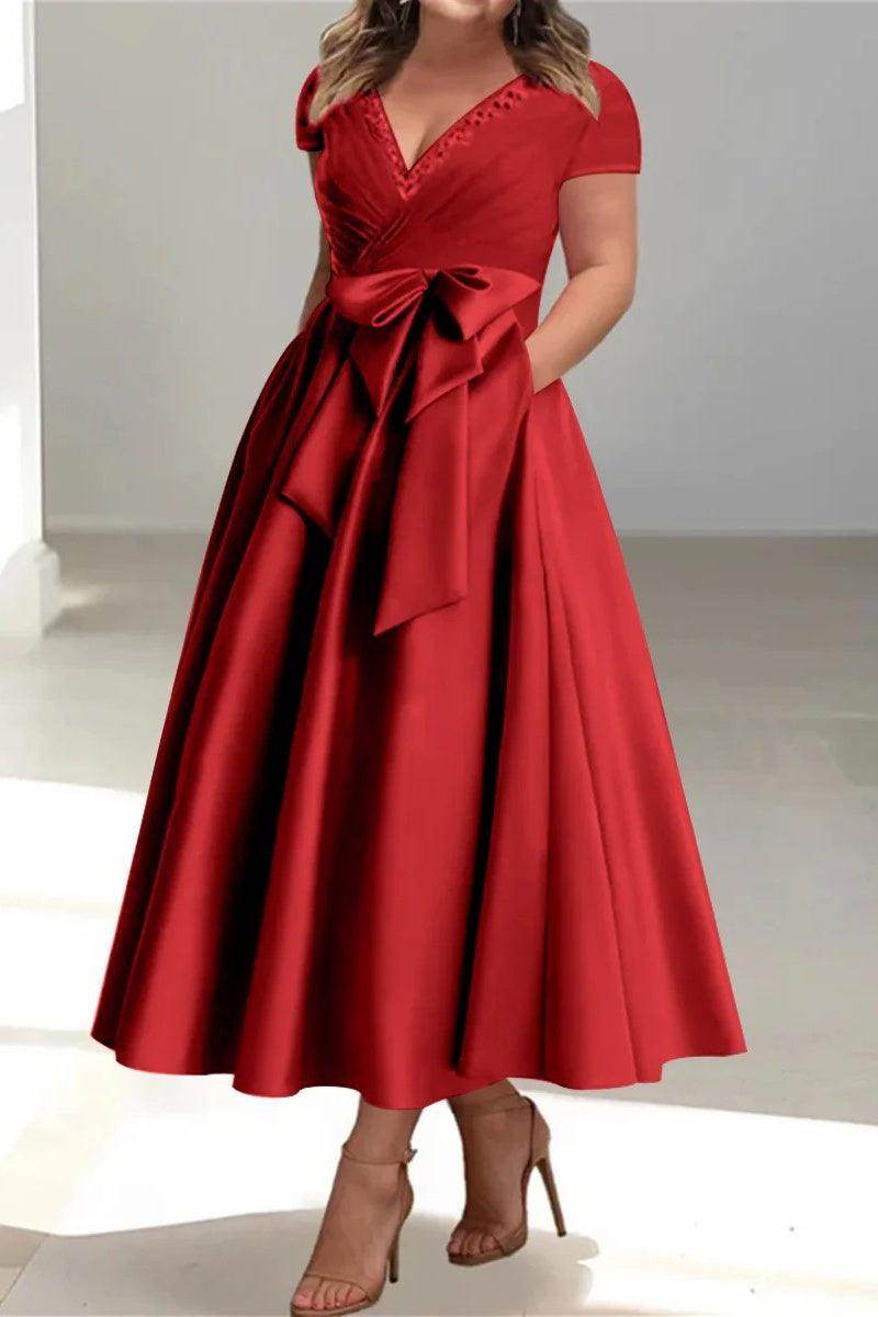 A Line V-Neck Mother of the Bride Dresses with Pockets CM0350