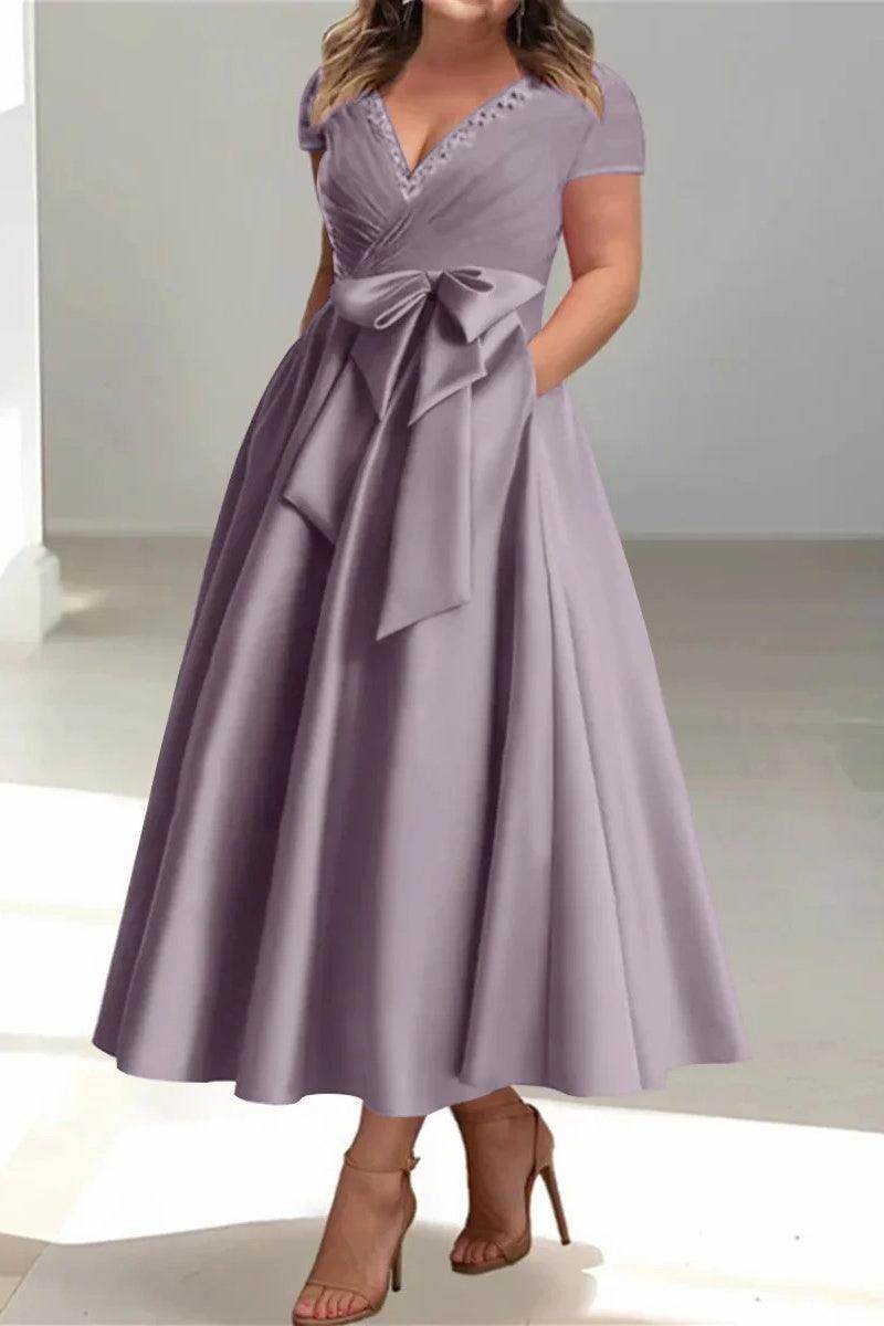 A Line V-Neck Mother of the Bride Dresses with Pockets CM0350