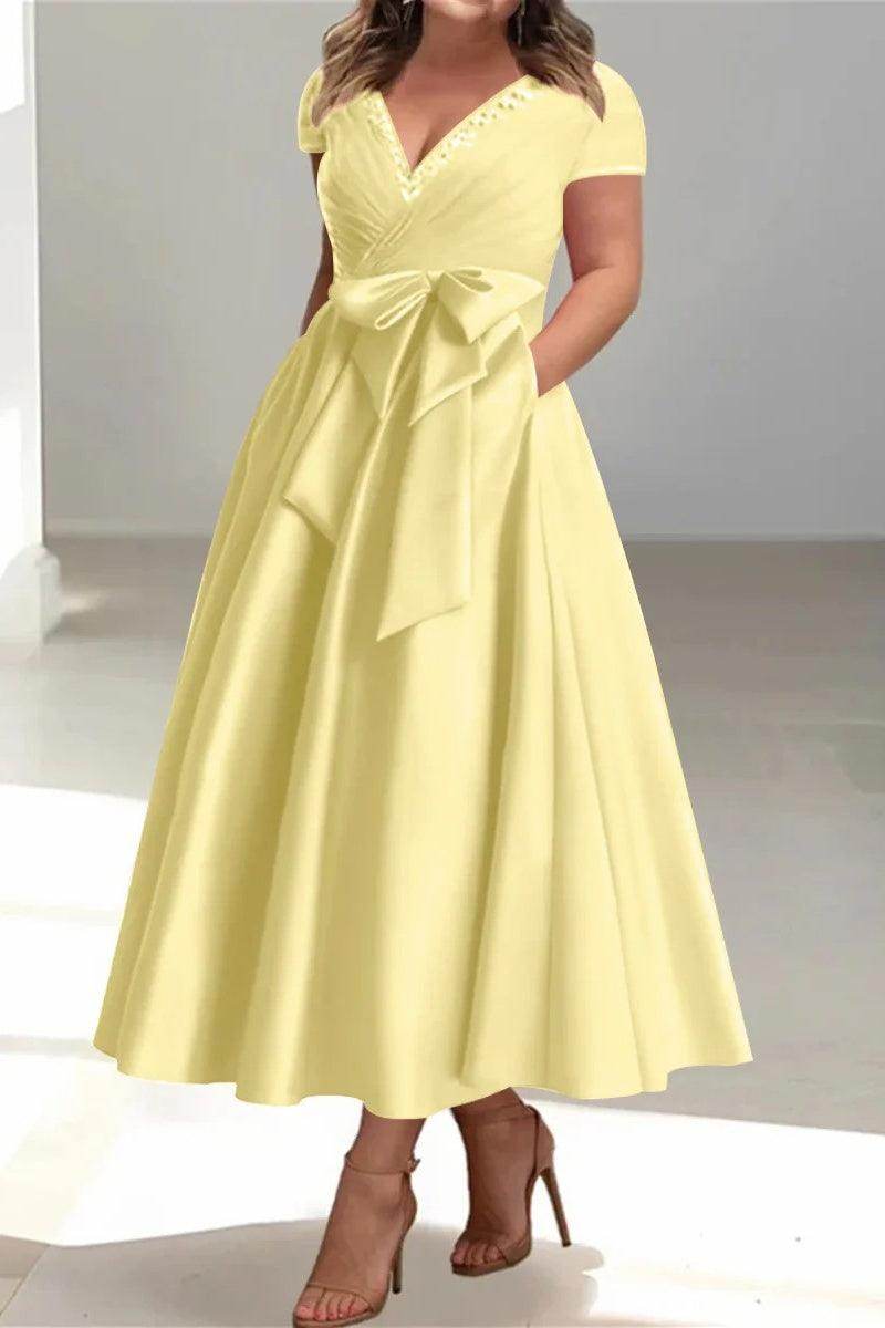 A Line V-Neck Mother of the Bride Dresses with Pockets CM0350