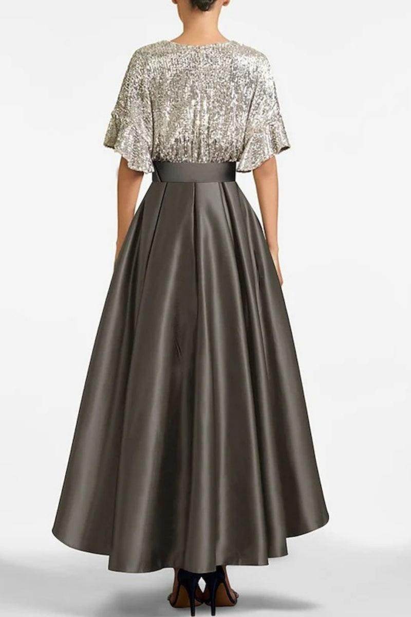 A Line V Neck Half Sleeves Asymmetrical Mother of the Bride Dresses CM0356