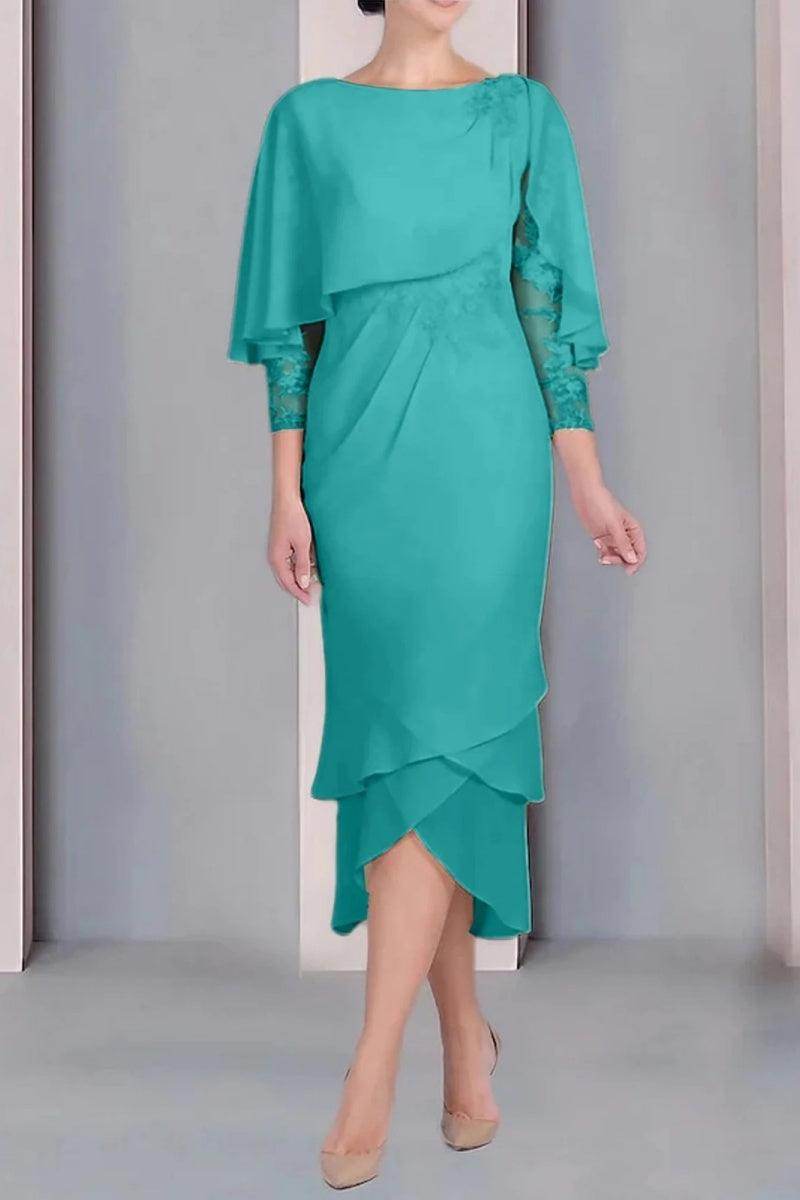 Sheath Column Scoop Short Sleeves Tea Length Mother Dresses CM0359