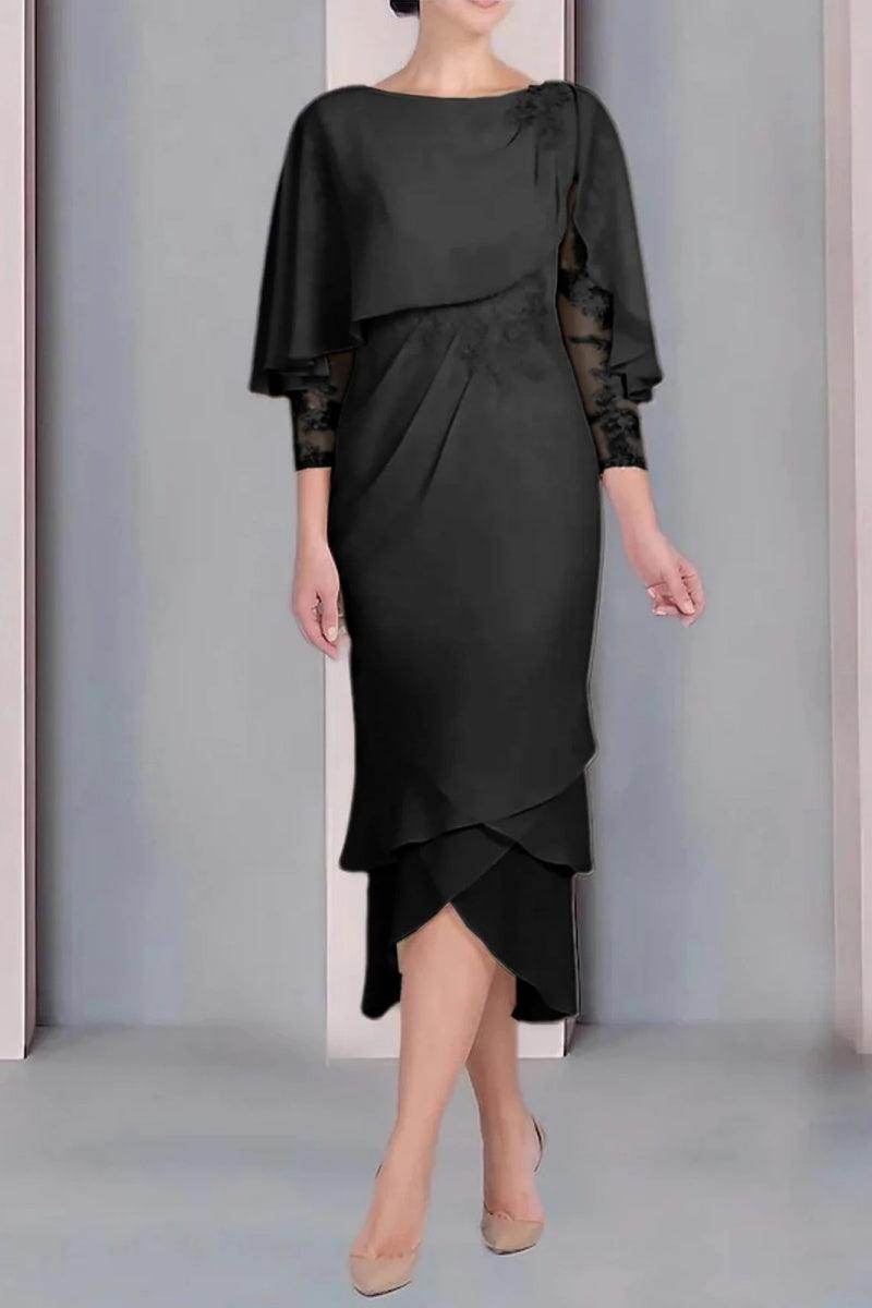 Sheath Column Scoop Short Sleeves Tea Length Mother Dresses CM0359