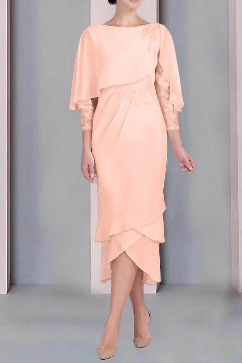 Sheath Column Scoop Short Sleeves Tea Length Mother Dresses CM0359