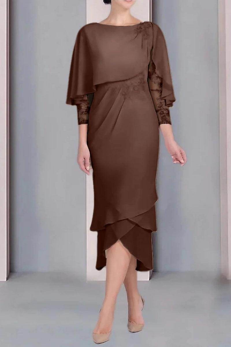 Sheath Column Scoop Short Sleeves Tea Length Mother Dresses CM0359
