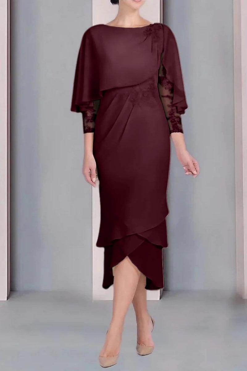 Sheath Column Scoop Short Sleeves Tea Length Mother Dresses CM0359