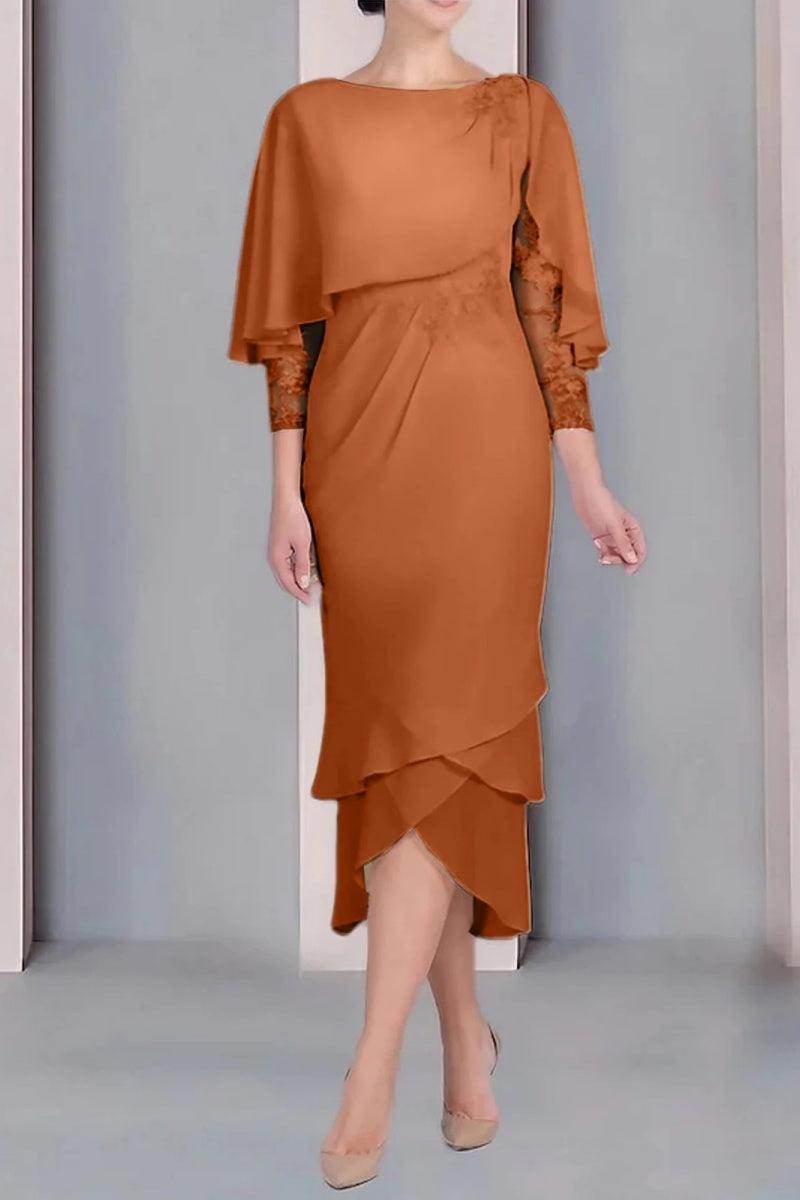 Sheath Column Scoop Short Sleeves Tea Length Mother Dresses CM0359