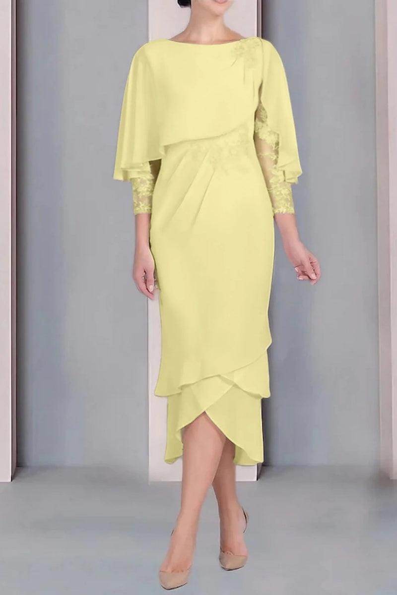 Sheath Column Scoop Short Sleeves Tea Length Mother Dresses CM0359