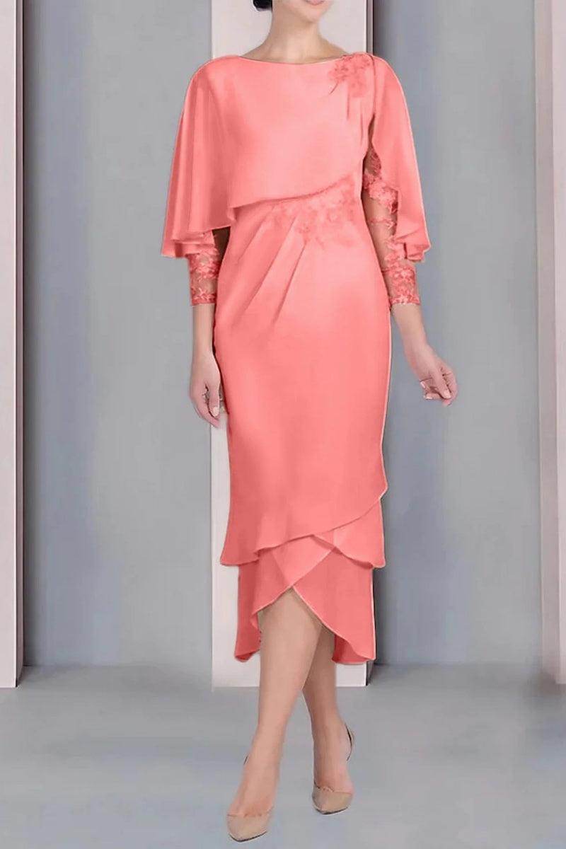 Sheath Column Scoop Short Sleeves Tea Length Mother Dresses CM0359