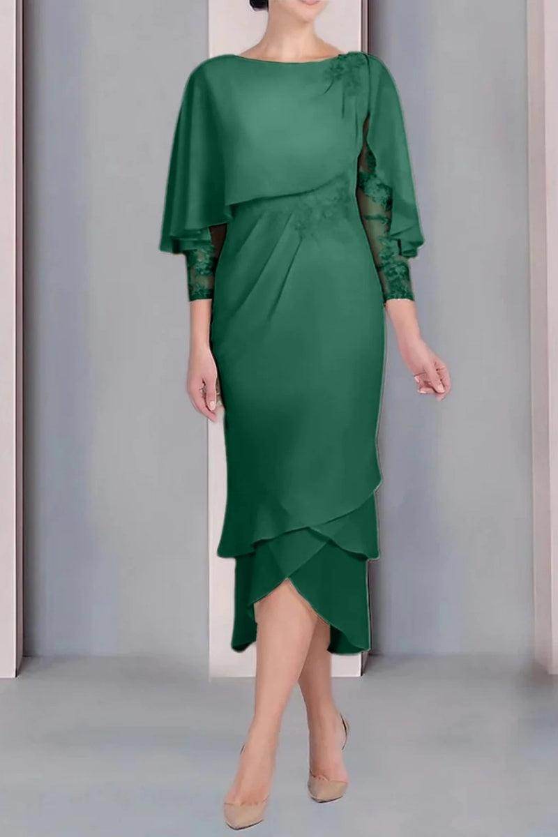 Sheath Column Scoop Short Sleeves Tea Length Mother Dresses CM0359