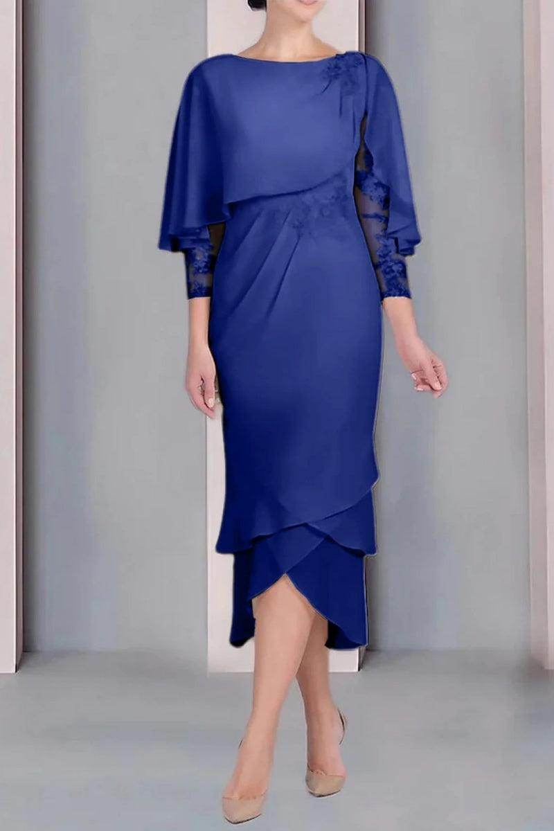 Sheath Column Scoop Short Sleeves Tea Length Mother Dresses CM0359