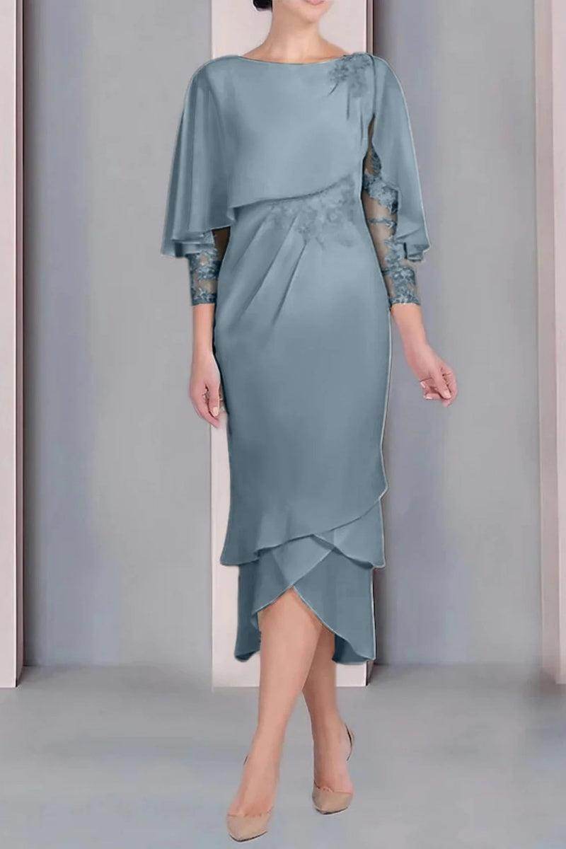 Sheath Column Scoop Short Sleeves Tea Length Mother Dresses CM0359