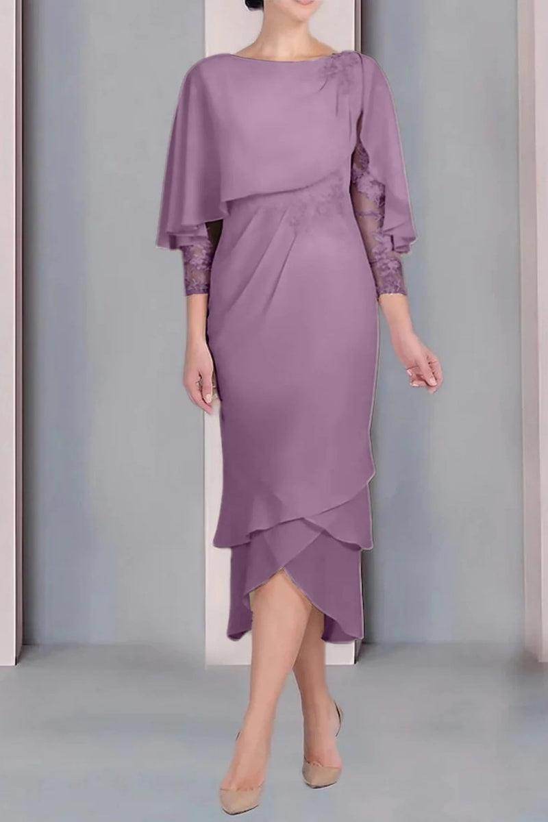 Sheath Column Scoop Short Sleeves Tea Length Mother Dresses CM0359