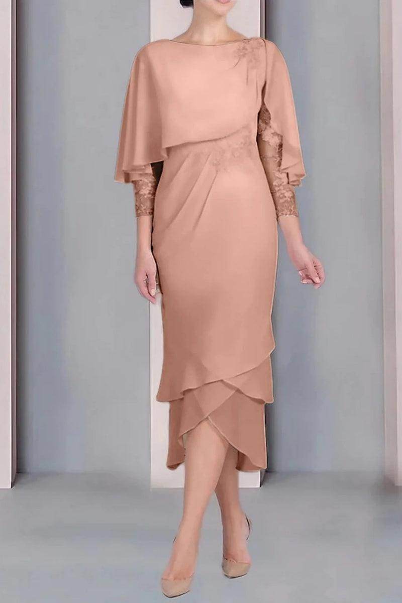 Sheath Column Scoop Short Sleeves Tea Length Mother Dresses CM0359