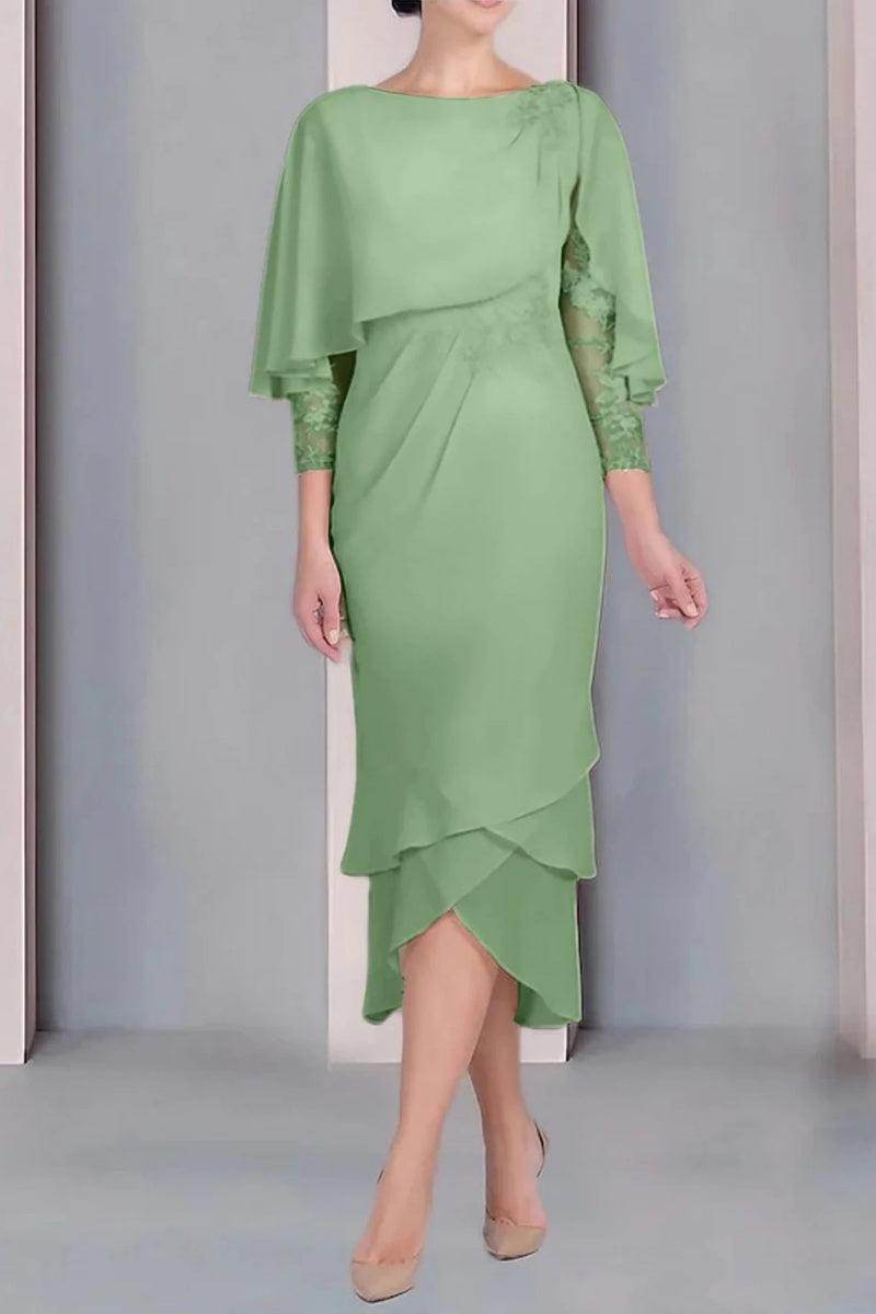 Sheath Column Scoop Short Sleeves Tea Length Mother Dresses CM0359