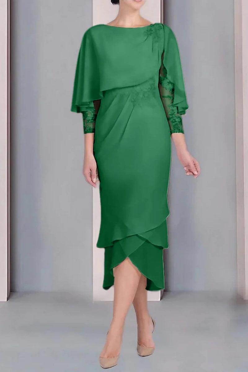 Sheath Column Scoop Short Sleeves Tea Length Mother Dresses CM0359