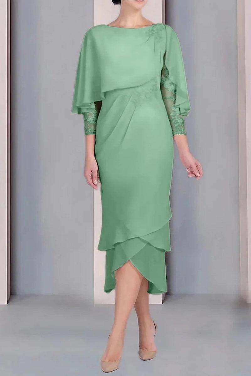 Sheath Column Scoop Short Sleeves Tea Length Mother Dresses CM0359