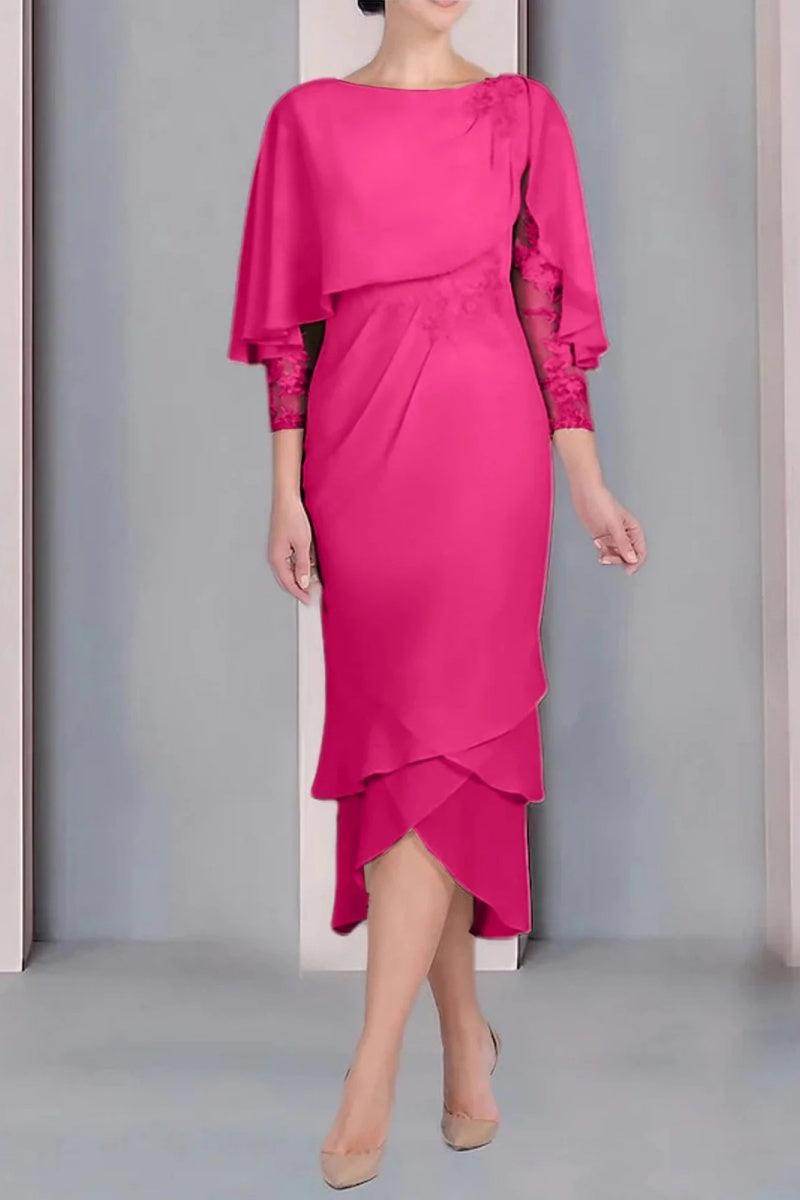 Sheath Column Scoop Short Sleeves Tea Length Mother Dresses CM0359