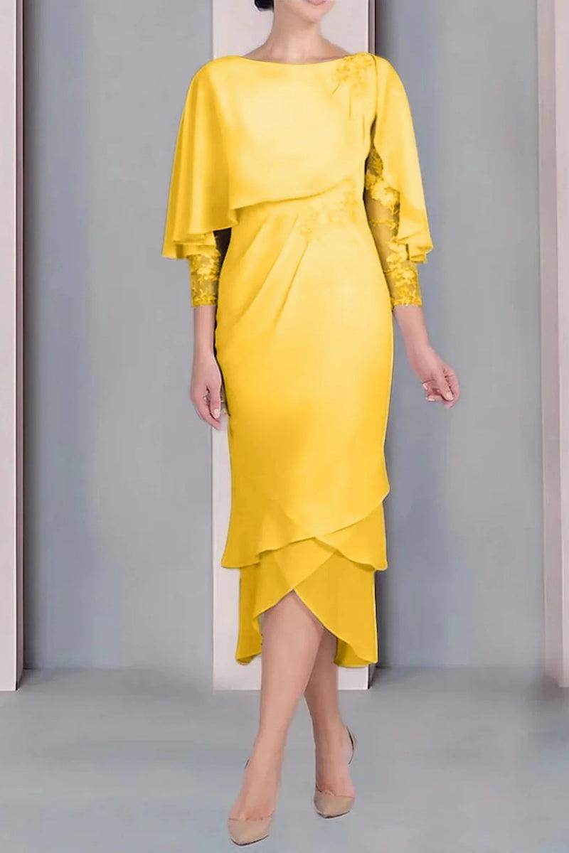 Sheath Column Scoop Short Sleeves Tea Length Mother Dresses CM0359