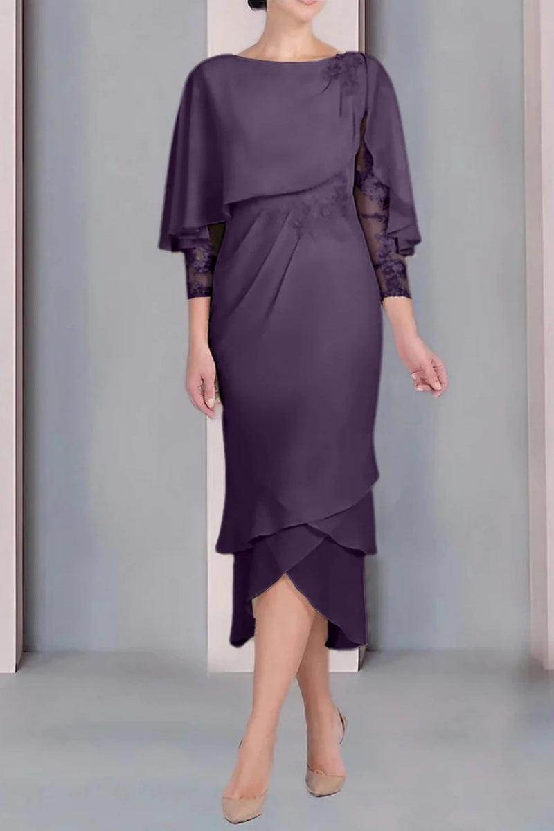 Sheath Column Scoop Short Sleeves Tea Length Mother Dresses CM0359