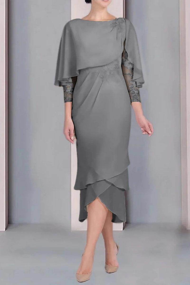 Sheath Column Scoop Short Sleeves Tea Length Mother Dresses CM0359