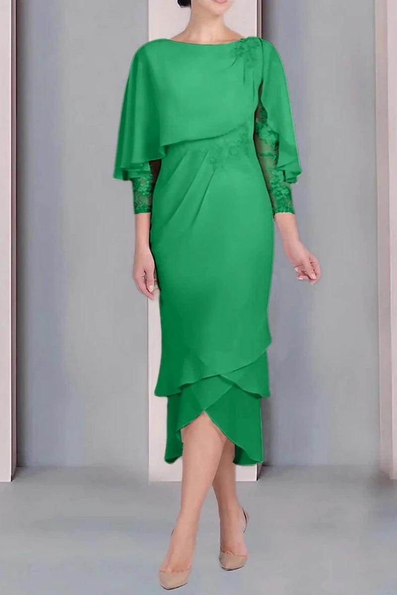 Sheath Column Scoop Short Sleeves Tea Length Mother Dresses CM0359