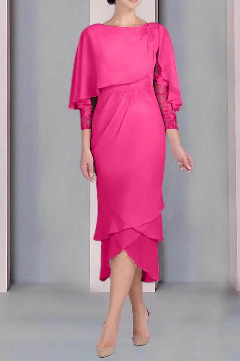 Sheath Column Scoop Short Sleeves Tea Length Mother Dresses CM0359